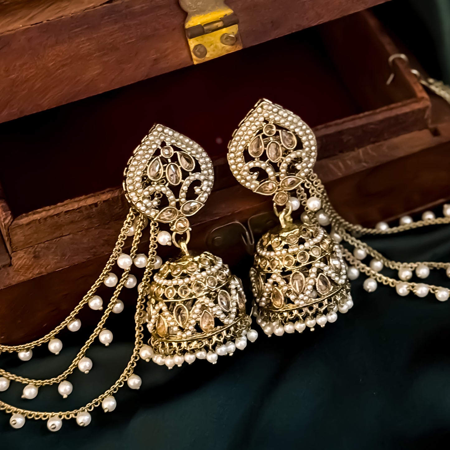 Dhriti Reverse AD Jadau Jhumka with Sahara & Teeka- Golden