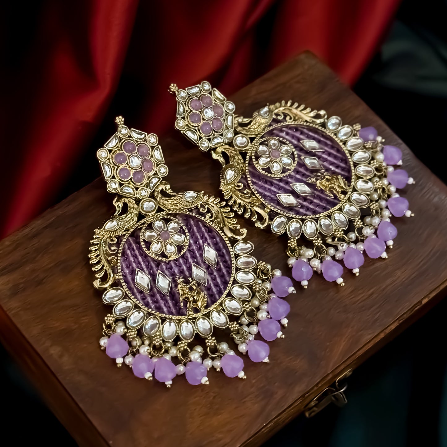 Dhwani Kundan Pearl Chandbali Earrings - Lavender
