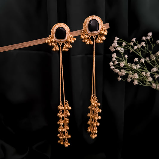 Kesari Premium Kashmiri Brass Dejhoor Ghungroo Earrings - Golden & Black