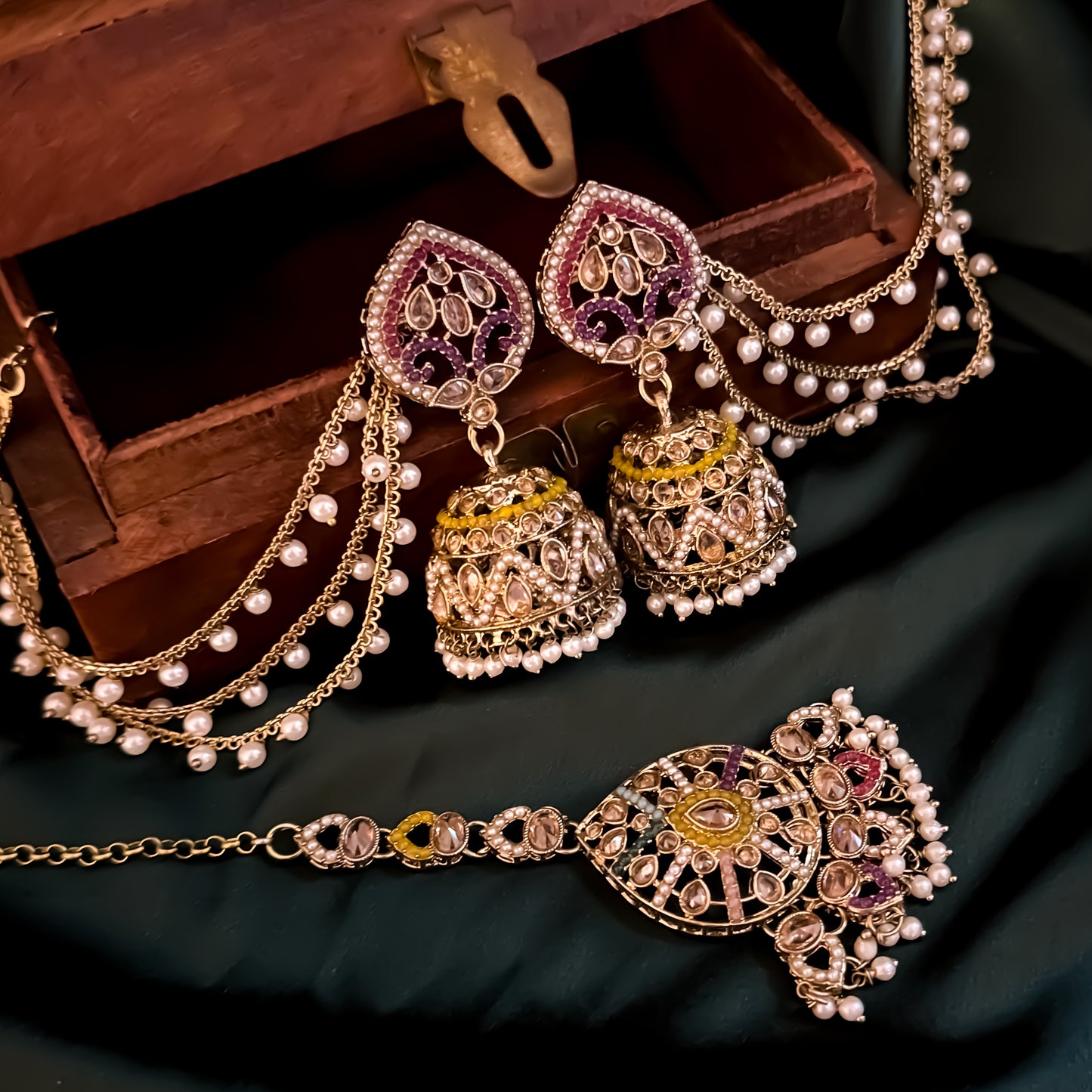 Dhriti Reverse AD Jadau Jhumka with Sahara & Teeka- Multi