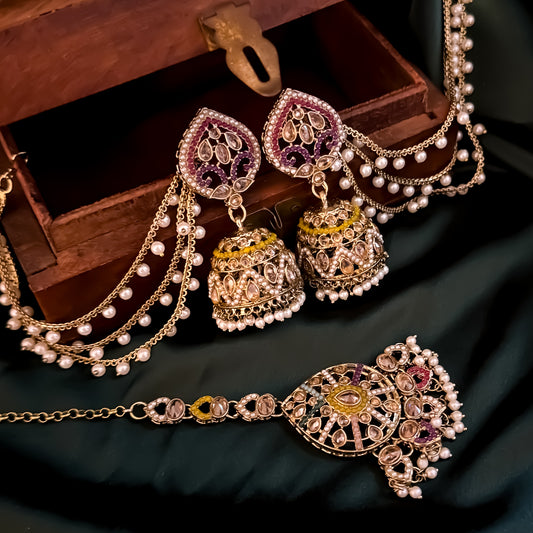 Dhriti Reverse AD Jadau Jhumka with Sahara & Teeka- Multi