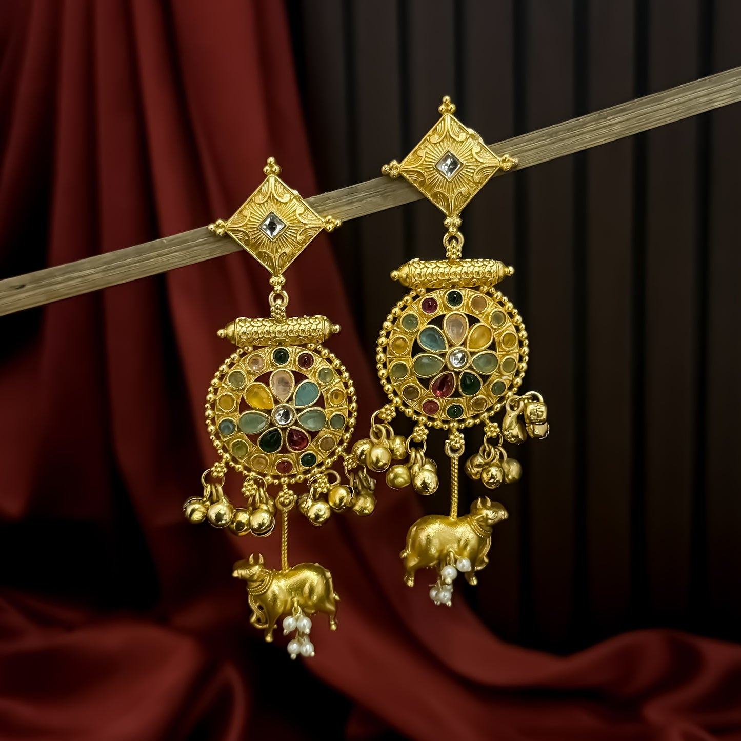 Nandi Designer Kashmiri Brass Earrings - Multi