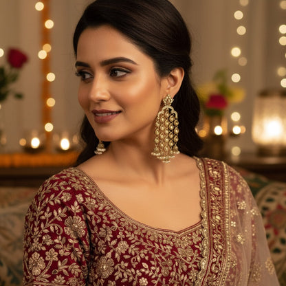 Tejaswini Rain Drop Chandbali Earrings - Golden