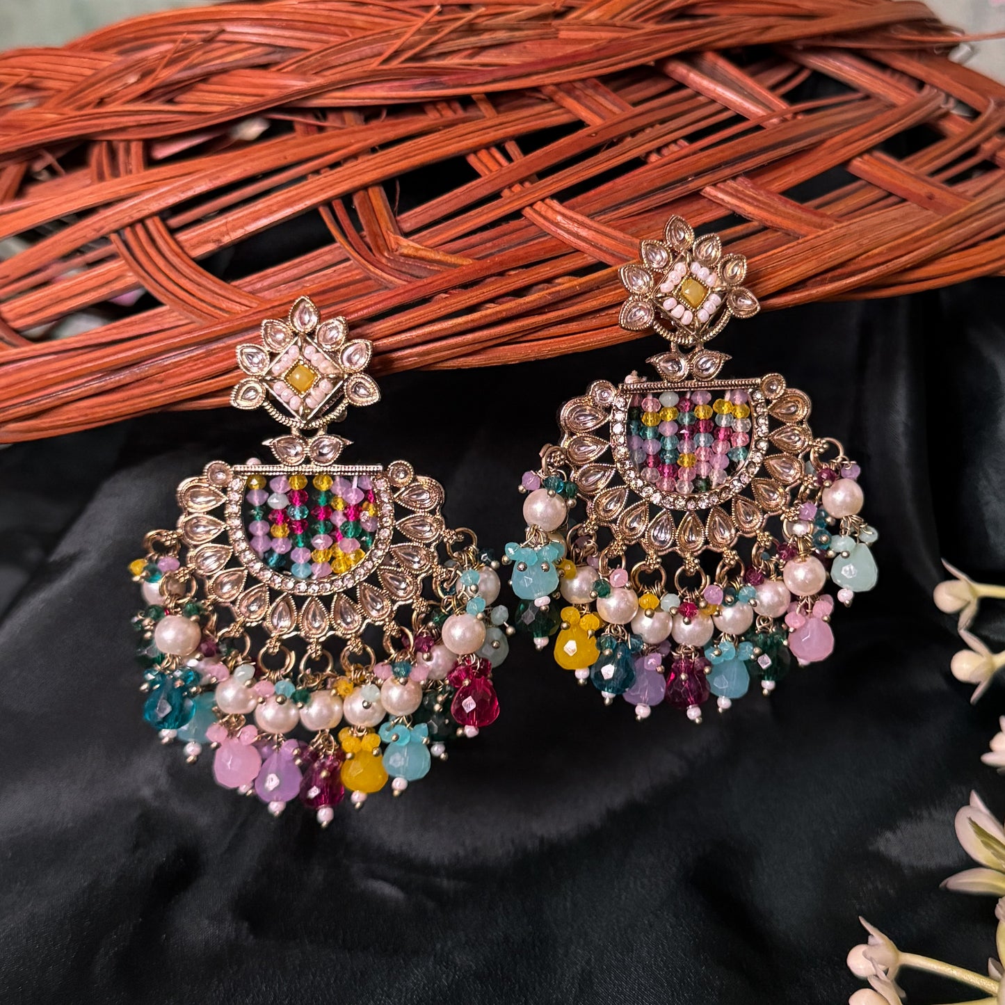 Mansa Kundan Pearl Chandbali - Multi