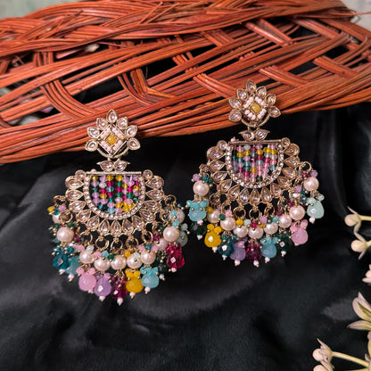 Mansa Kundan Pearl Chandbali - Multi