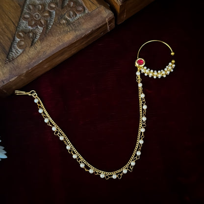 Mallika Kundan Nose Clip/Nath - Pink