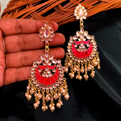 Shinu Kundan Chandbali Earrings - Hot Pink