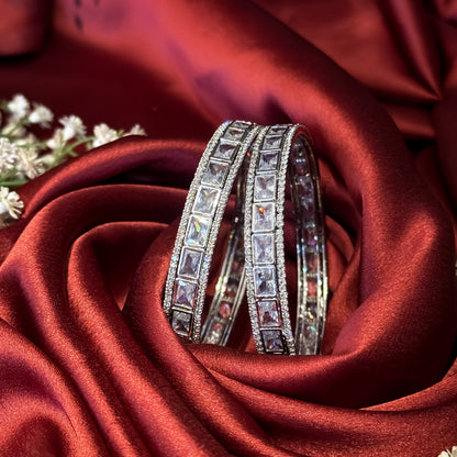 Silver Amara Premium AD Polki Bangles (Set of 2)