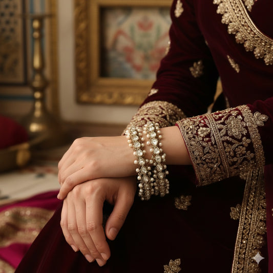 Zaira Reverse AD Premium Kundan Bangles (Set of 2) - Golden