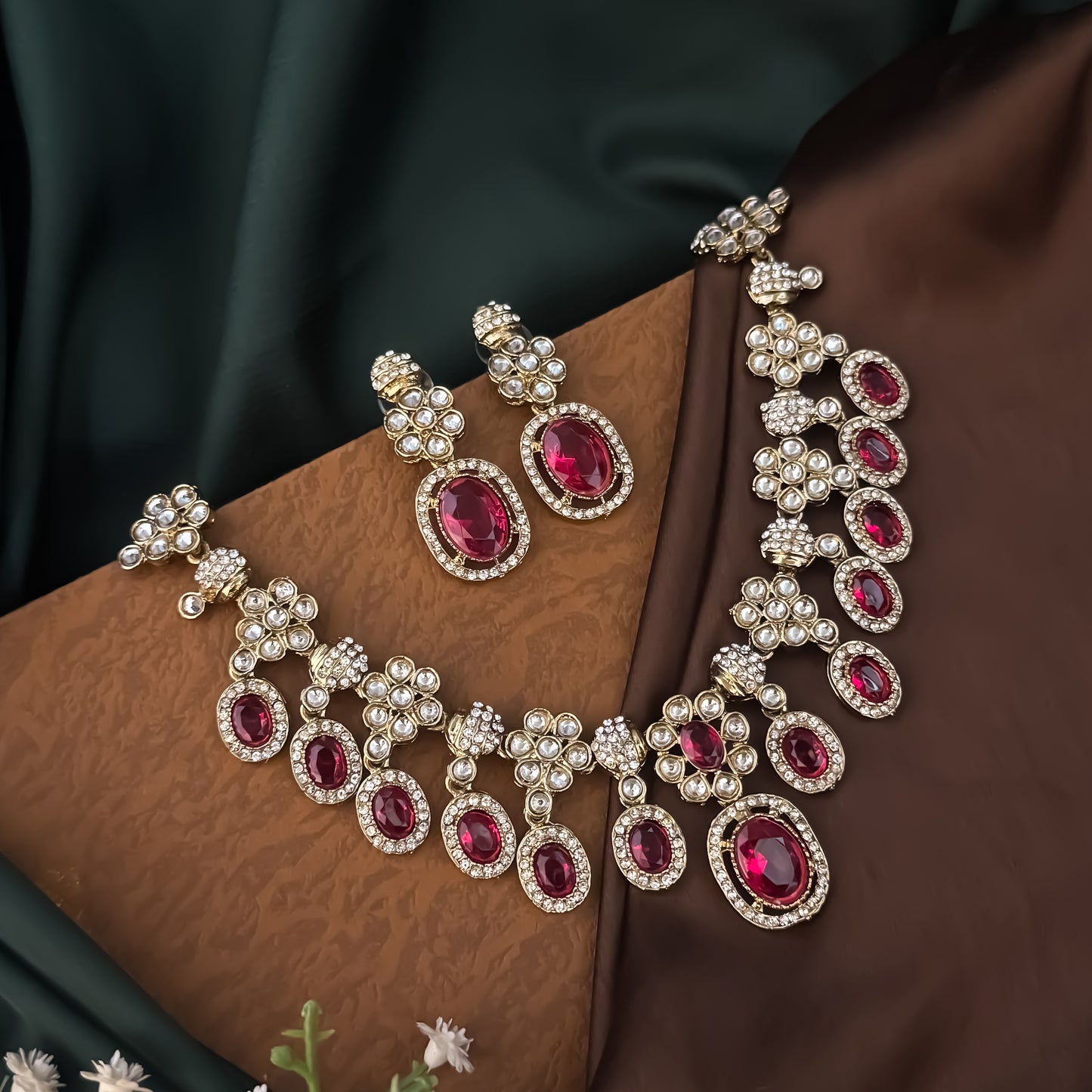 Pink Tayani Zircon Kundan Necklace Set with Earrings