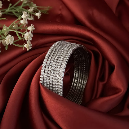 Silver Iraaya Premium AD Bangles (Set of 8)