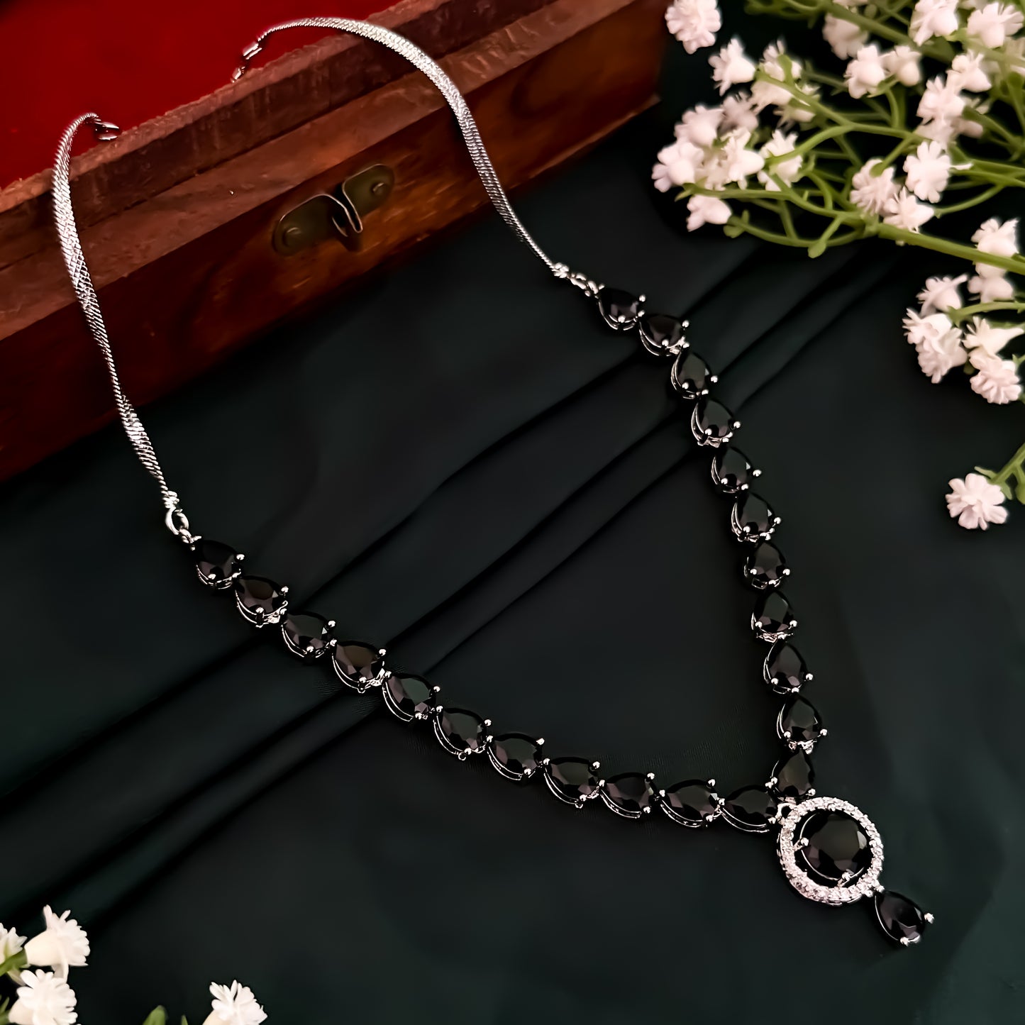 Eloise American Diamond Necklace Set- Black