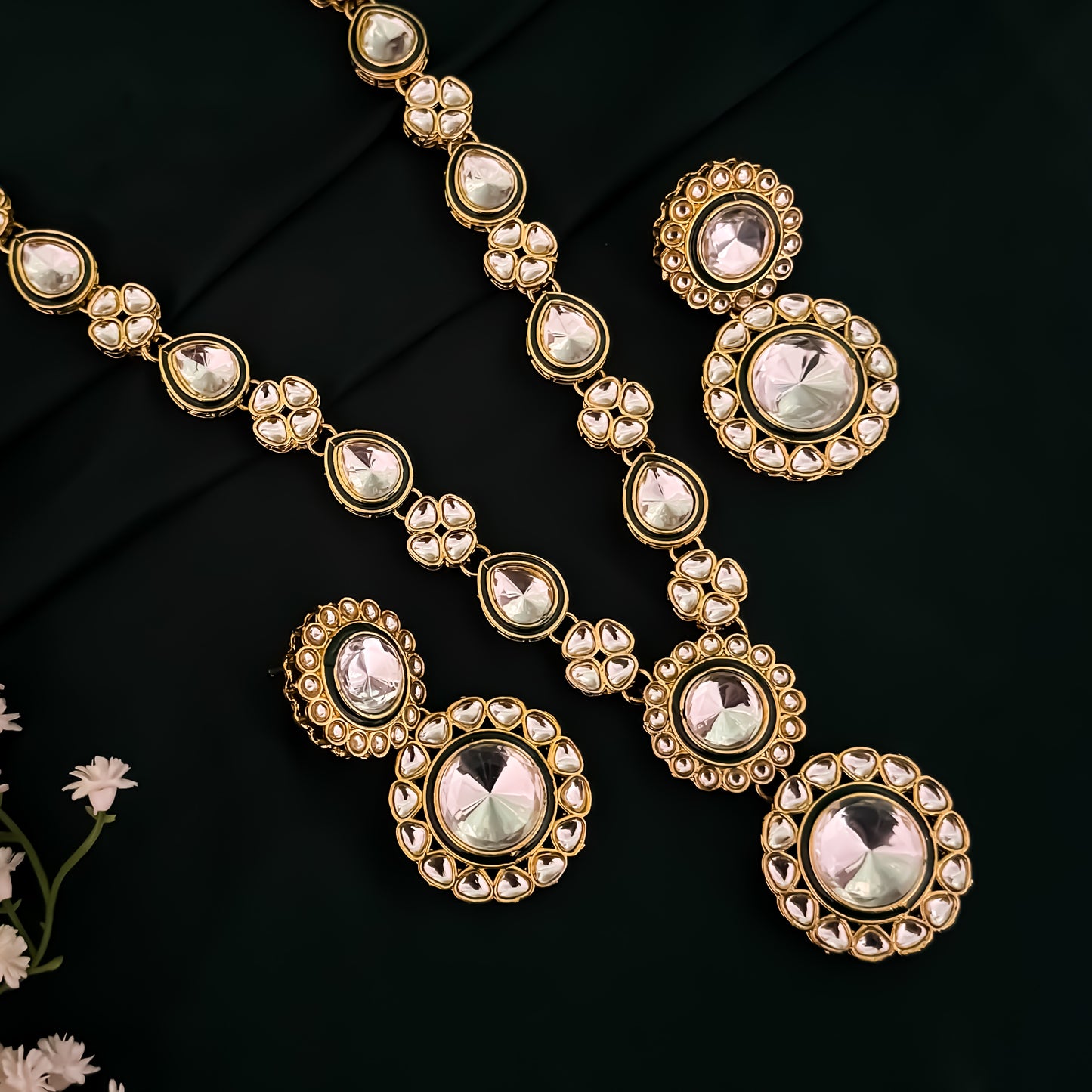 Falguni Kundan Long Necklace Set- Golden