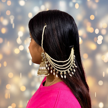 Rani Padmavat Jadau Jhumka Earrings with Sahara & Teeka - Golden