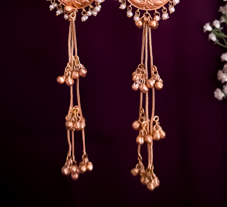 Kishna Kashmiri Brass Ghunghroo Green Chandbali Earrings