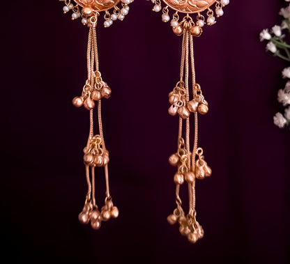 Kishna Kashmiri Brass Ghunghroo Green Chandbali Earrings