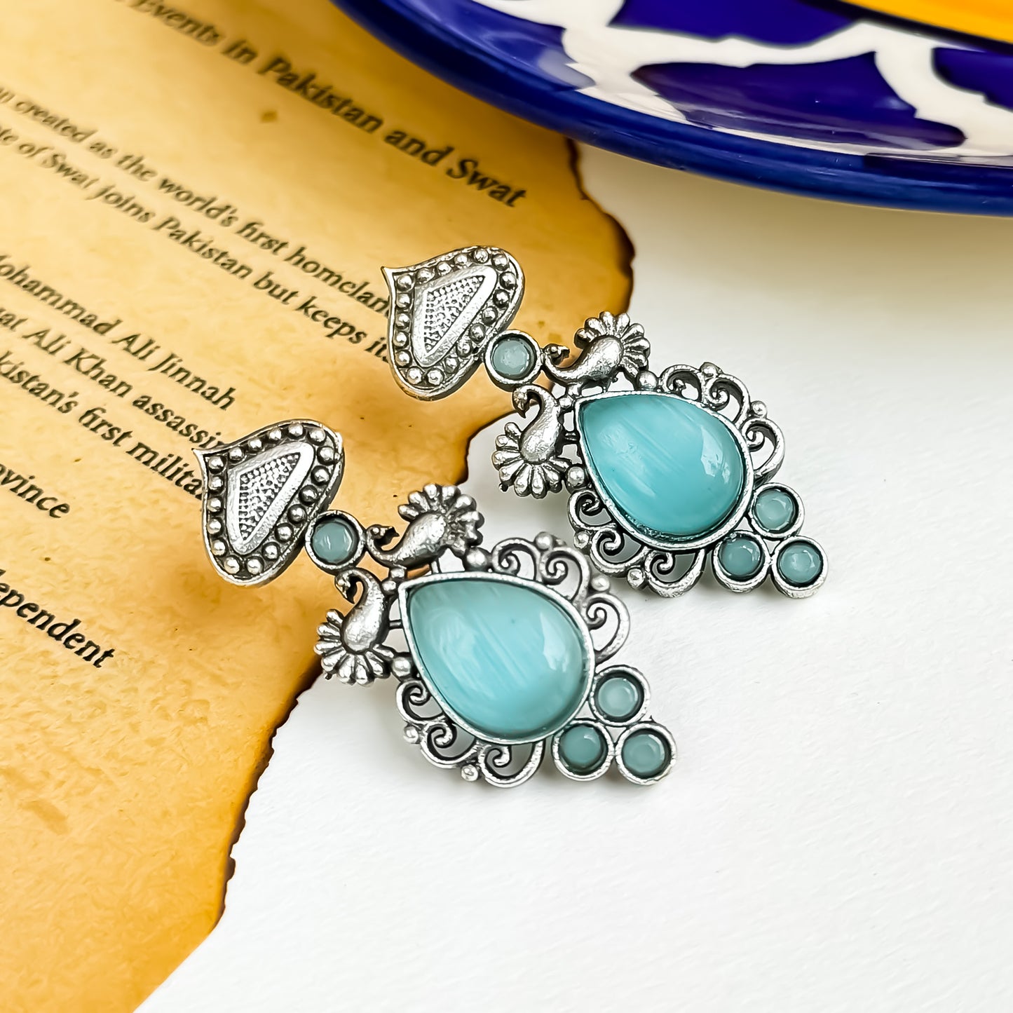 Gazal SLA Brass Earrings - Firoza/Turquoise