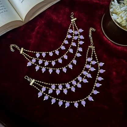 Ishana 3 Layer Pearl Detachable Earchains - Lavender