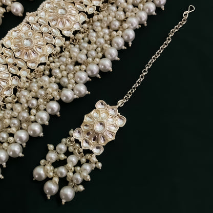 Meher Dabi Kundan Necklace Set- Golden