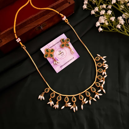 Prisha Pearl Necklace Set - Green