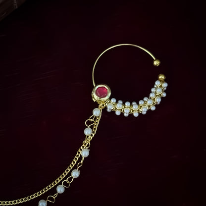 Mallika Kundan Nose Clip/Nath - Pink