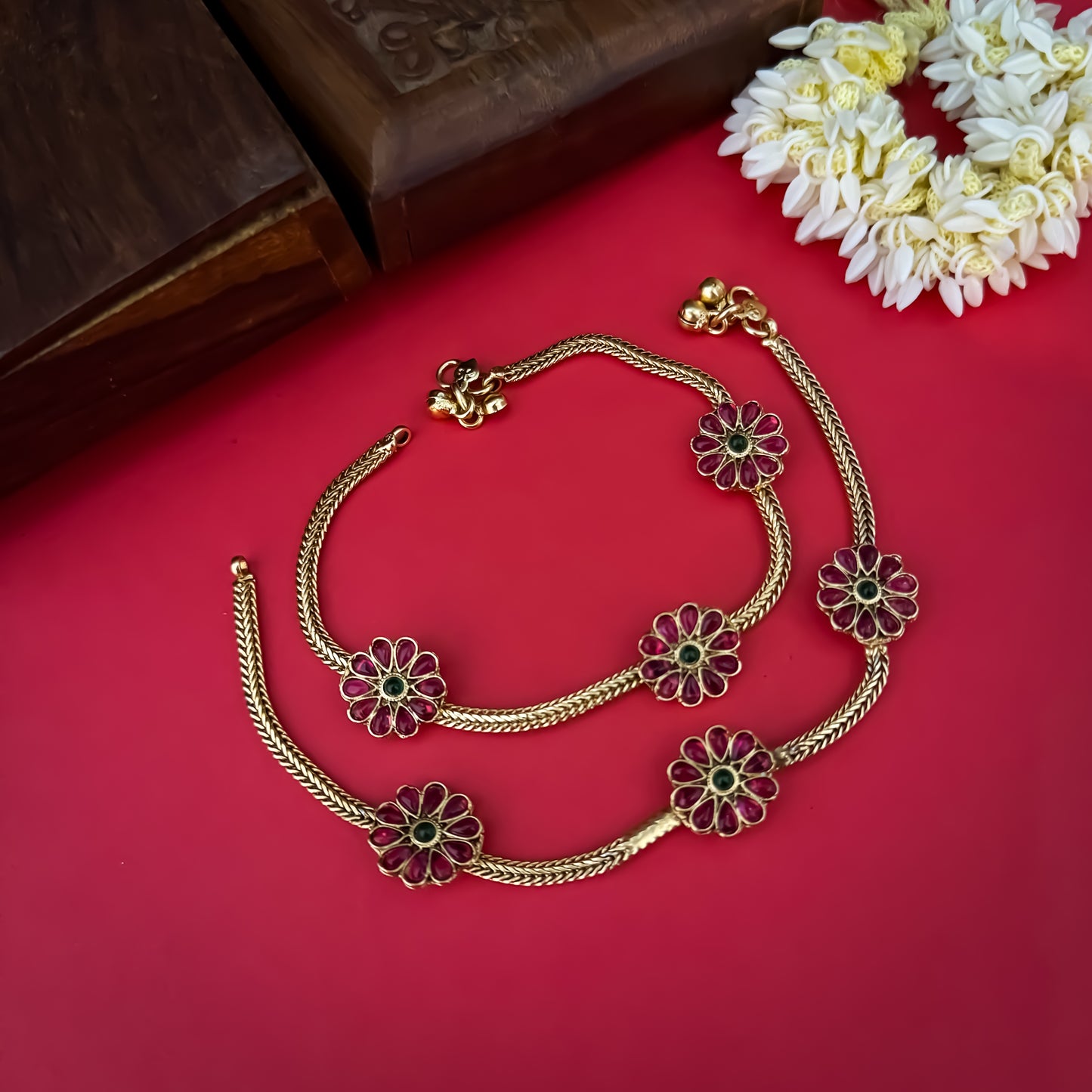 Charu Floral Anklet - Pink & Green