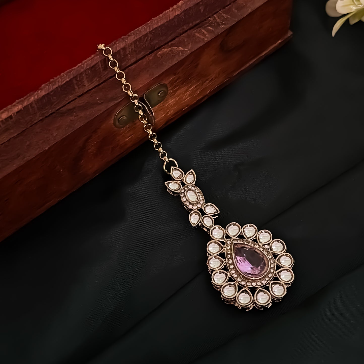 Israt Kundan Necklace Set - Lavender
