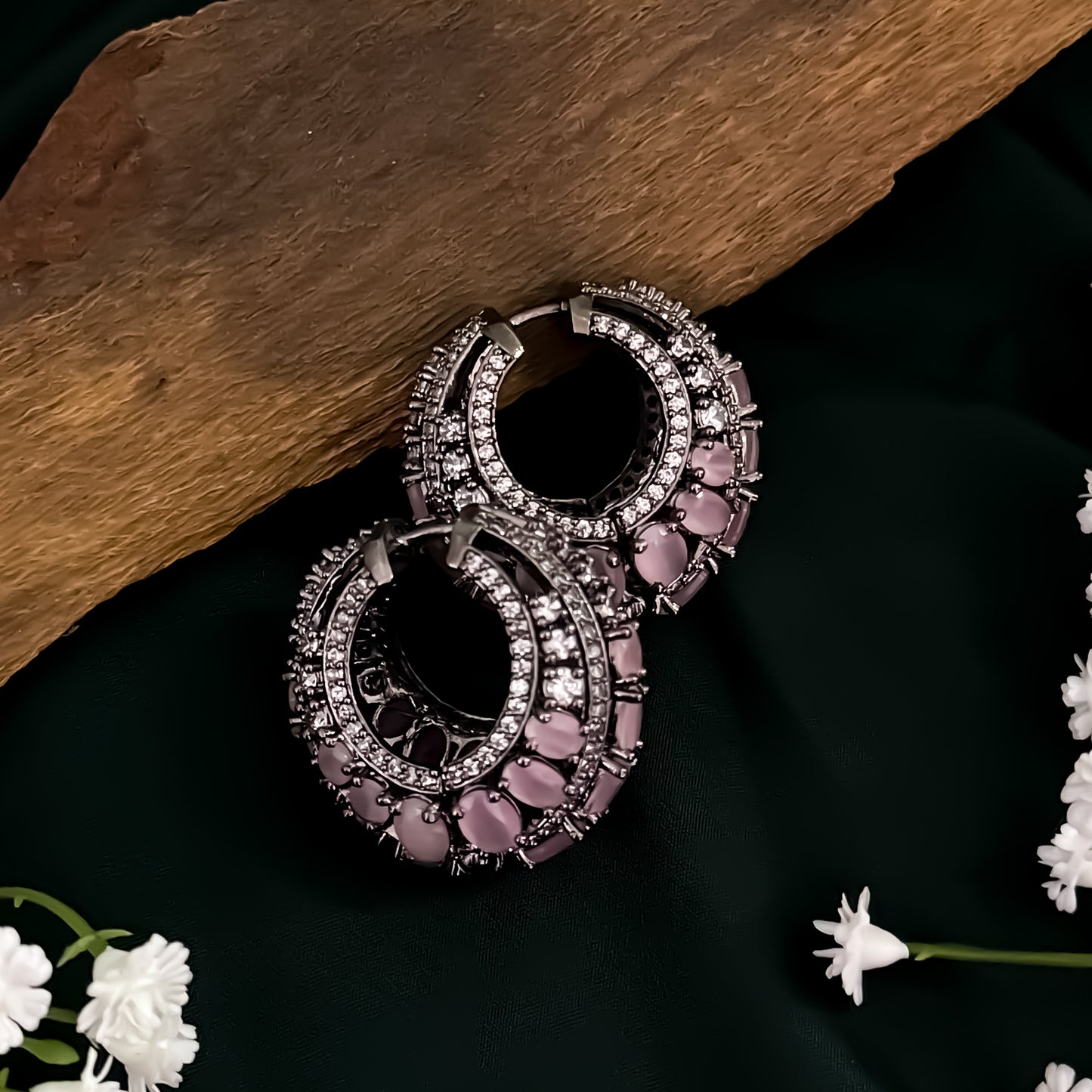Anastasia American Diamond Hoop Earrings - Pastel Pink