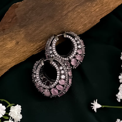 Anastasia American Diamond Hoop Earrings - Pastel Pink