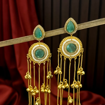 Shrenu Premium Kashmiri Brass Ghungroo Earrings - Pastel Green