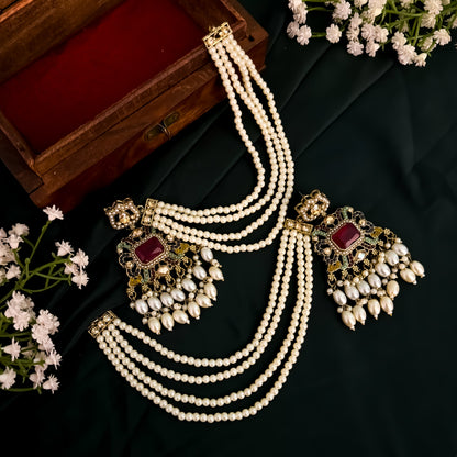 Jodha Jadau Reverse AD Necklace Set with Sahara Earrings & Teeka - Multi