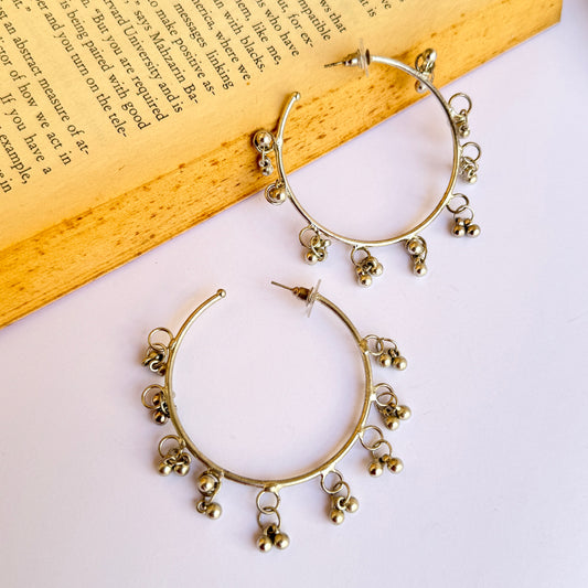 Ghunghroo Silver Oxidised Hoop Earring