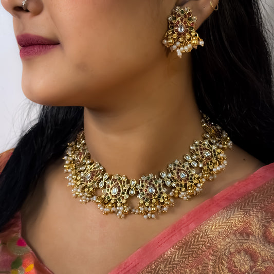 Karishma Royal Necklace Set - Pink&Green