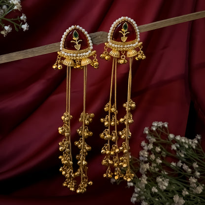 Vishakha MOP Kashmiri Brass Dejhoor Ghungroo Jhumka Earrings - Maroon