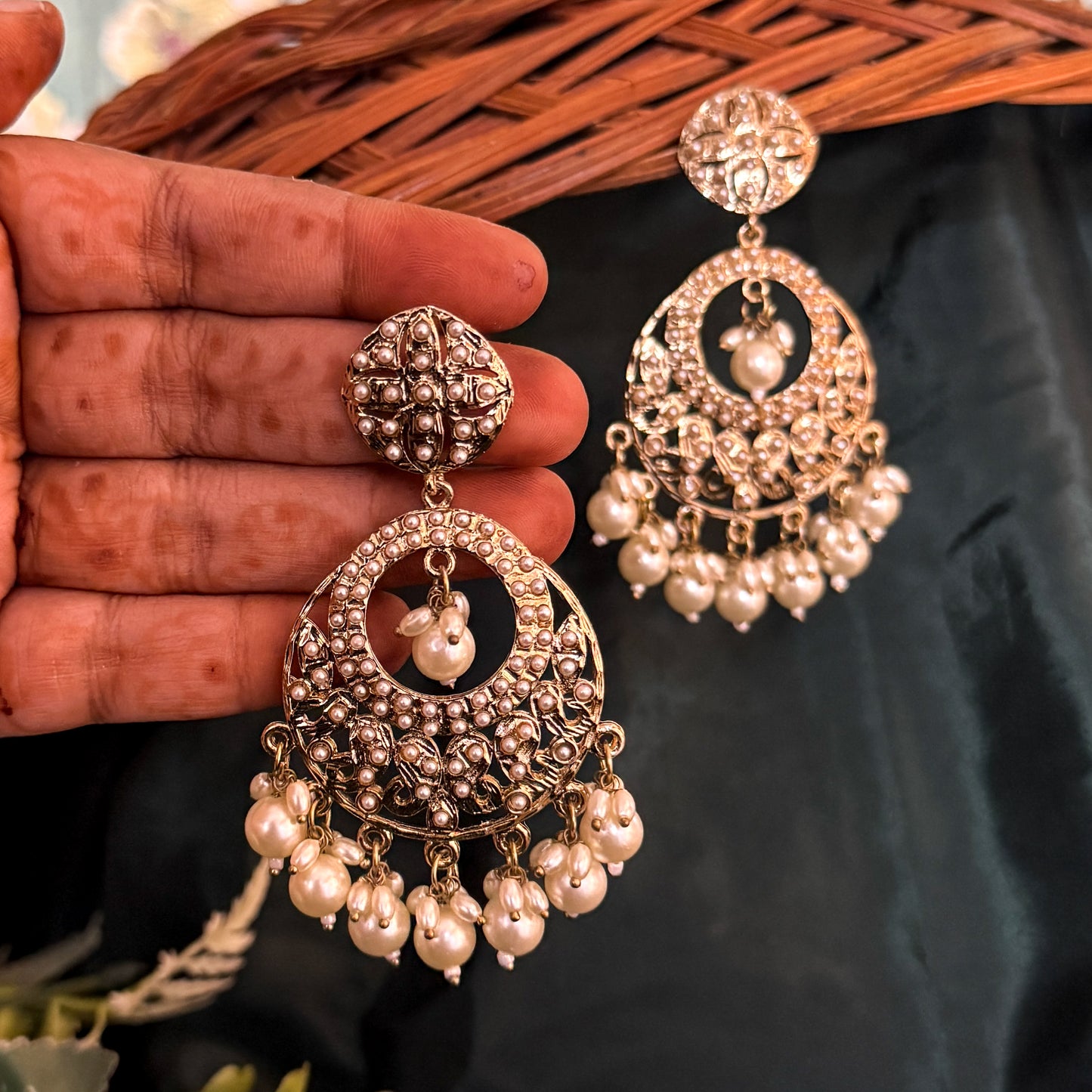 Subha Jadau Chandbali Earrings - Golden
