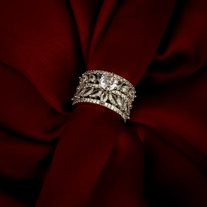 Siyasa American Diamond (AD) Silver Adjustable Ring