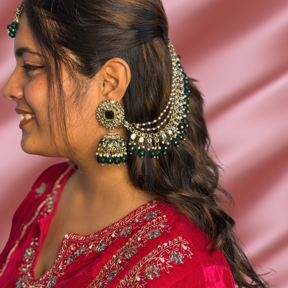 Masaba Mirror Jhumka Earrings with Sahara & Tika Set - Green