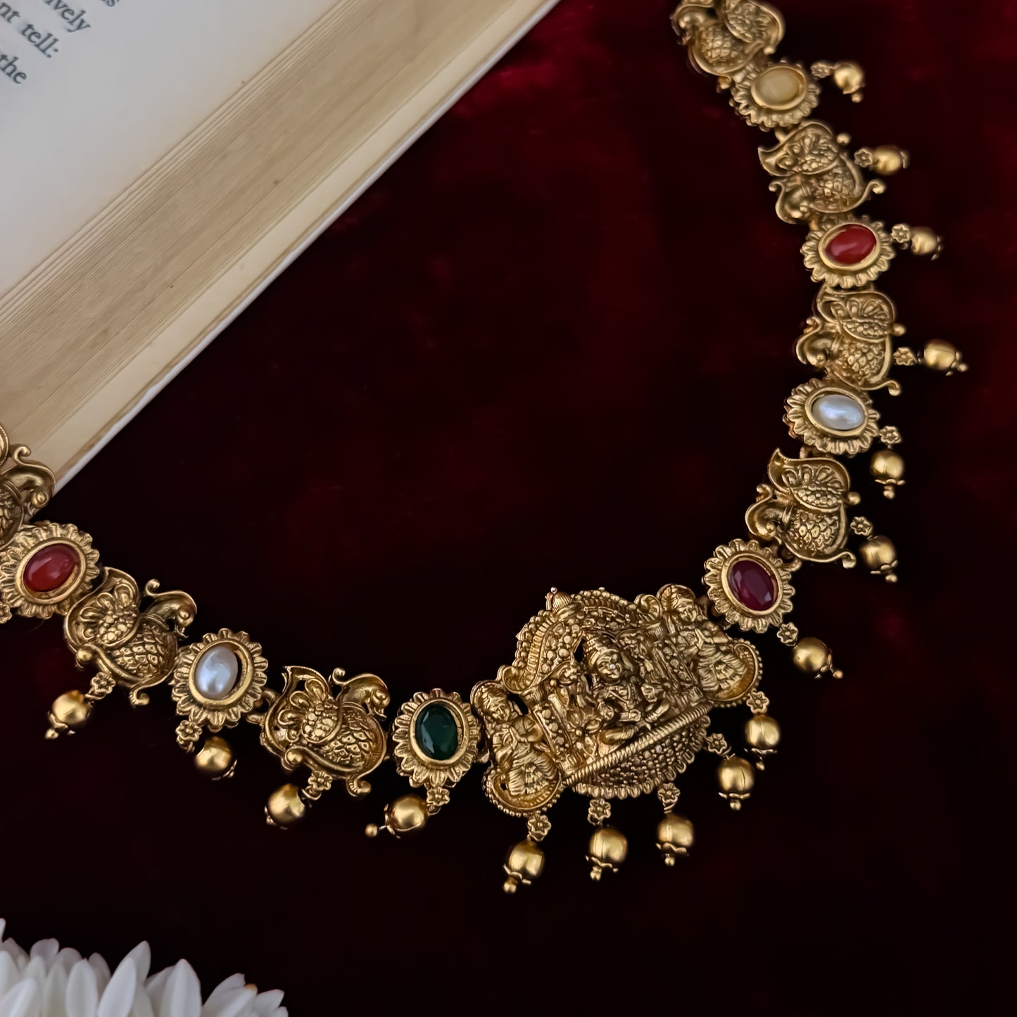 Vaidehi Navratan Temple Necklace Set - Multi