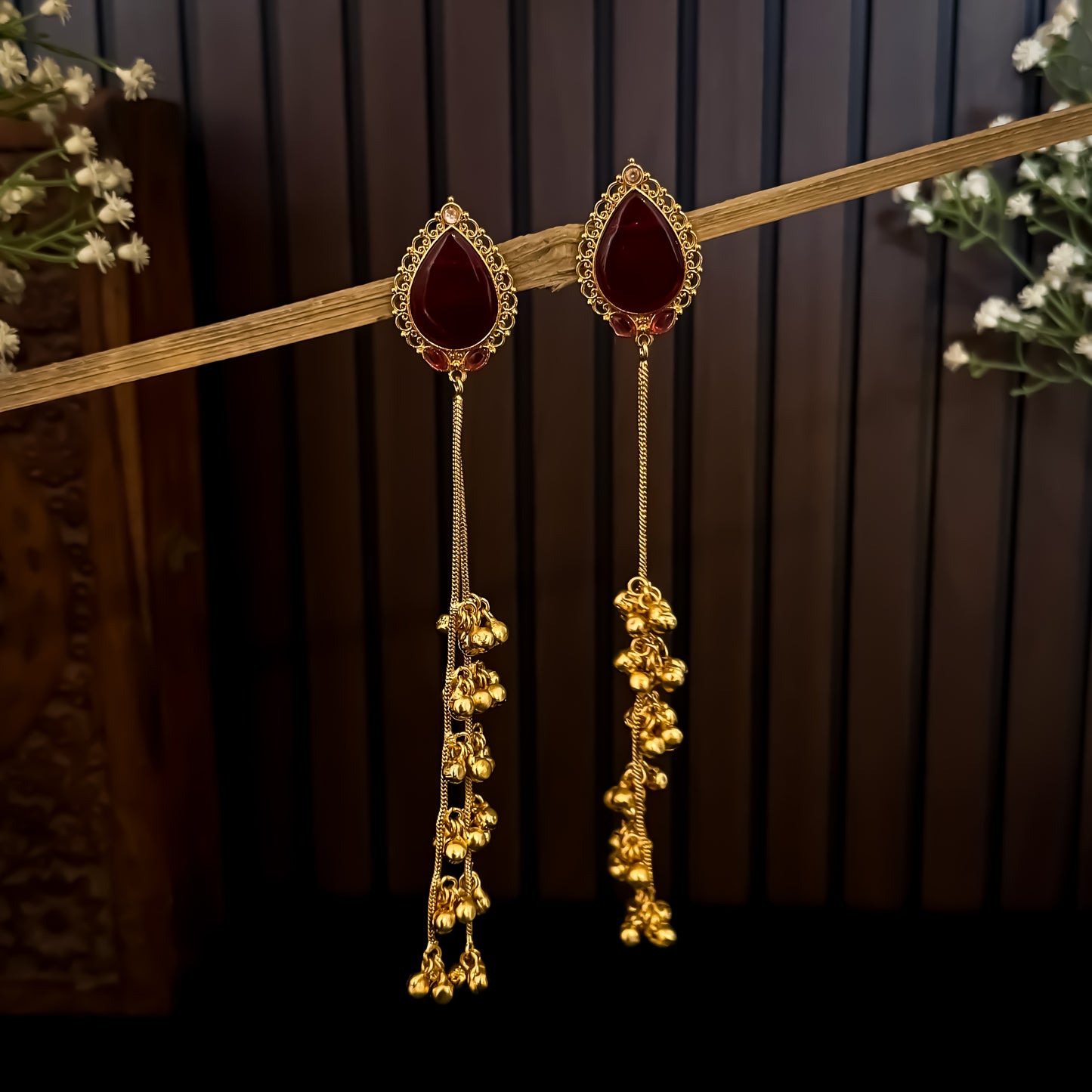 Oshin Kashmiri Dehjoor Ghunghroo Earrings - Maroon