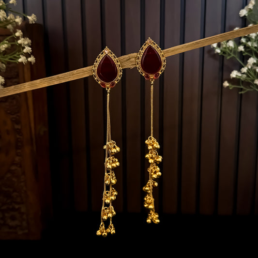 Oshin Kashmiri Dehjoor Ghunghroo Earrings - Maroon
