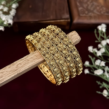 Aadhira Lakshmi Coin Temple Gold Bangles - Golden (Set of 4)
