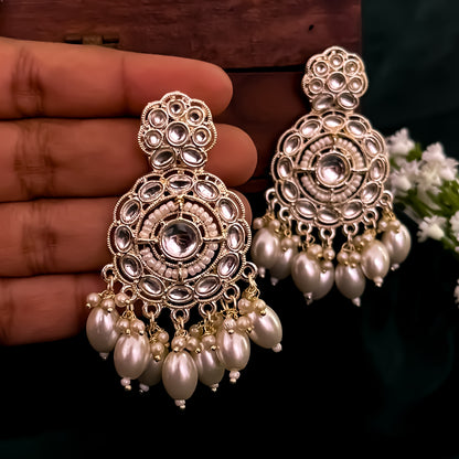 Subheksha Pearl Chandbali Earrings - Golden