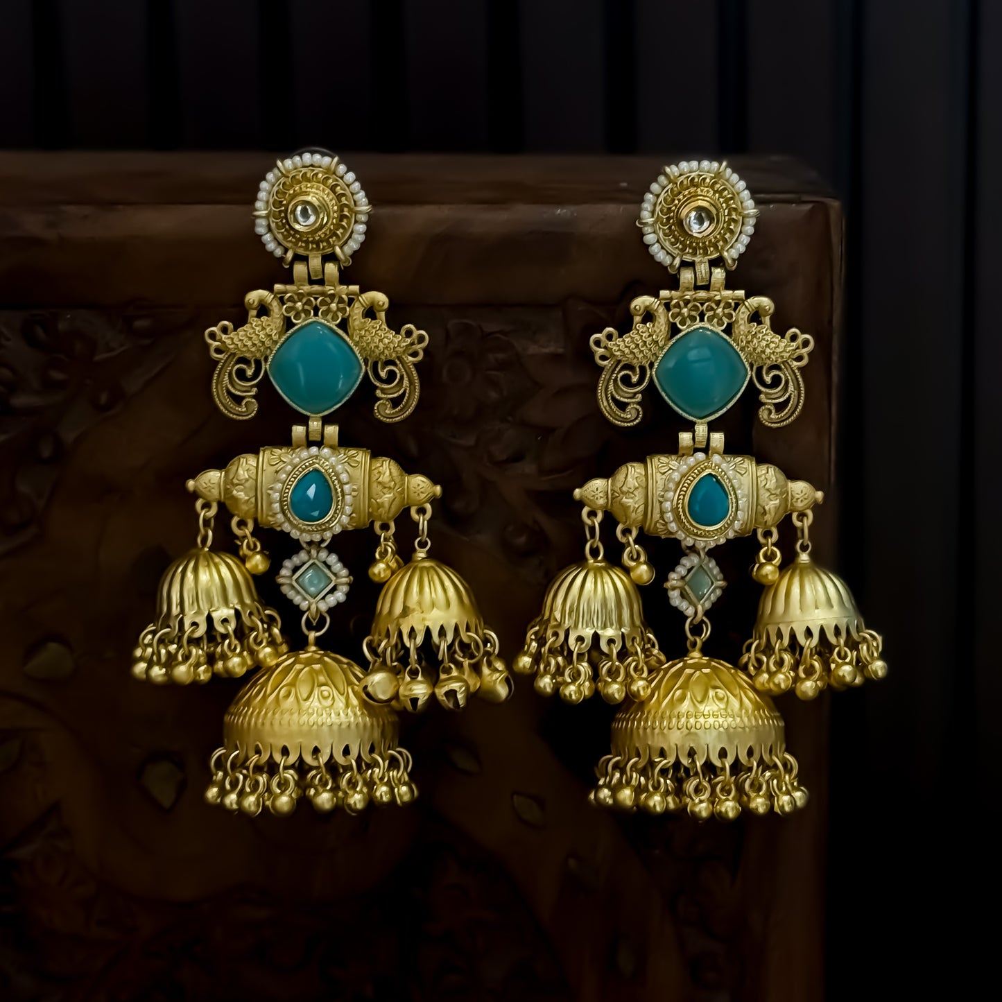 Falak Premium Kashmiri Matte Polish Jhumka Earrings - Turquoise