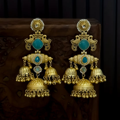 Falak Premium Kashmiri Matte Polish Jhumka Earrings - Turquoise