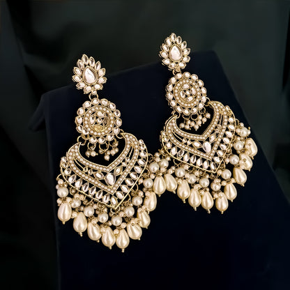 Shaba Jadau Kundan Chandbali Earrings - Golden