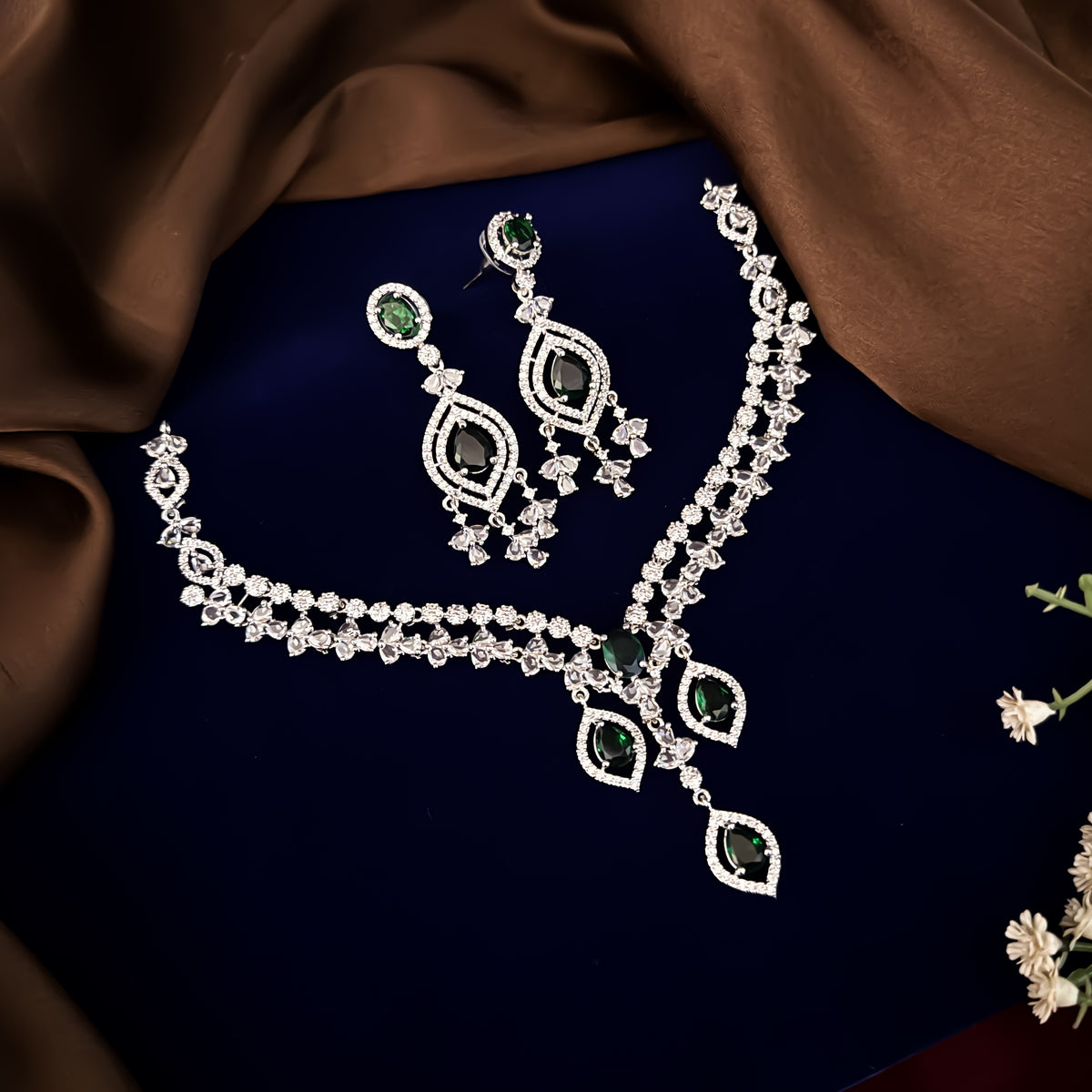 Emerald Green Ella American Diamond Necklace Set
