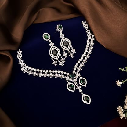 Emerald Green Ella American Diamond Necklace Set