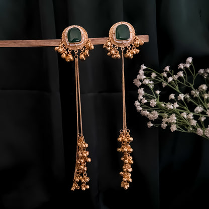 Kesari Premium Kashmiri Brass Dejhoor Ghungroo Earrings - Golden & Green