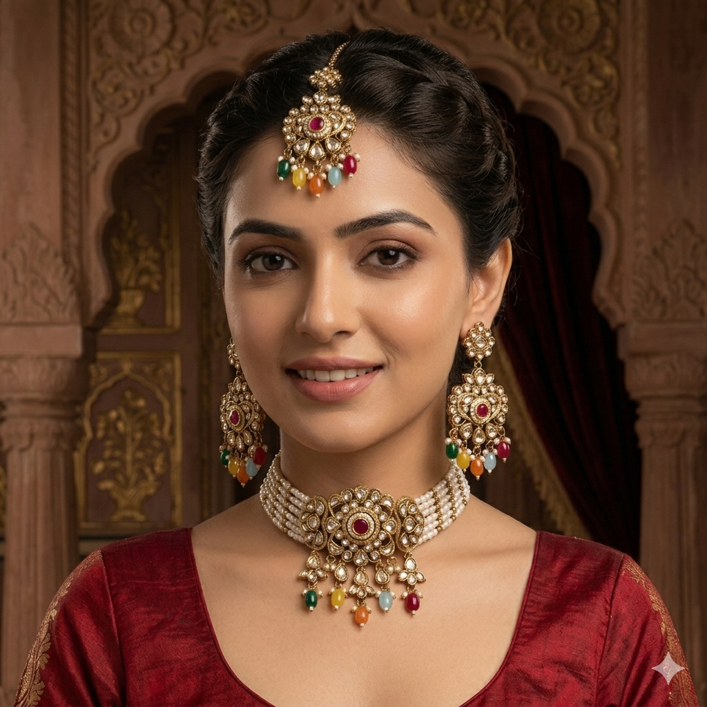 Sajal Royal Dabi Kundan Choker Necklace Set - Multi