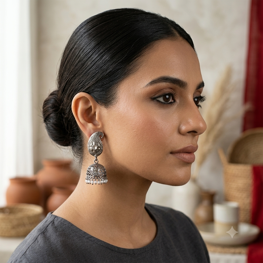 Oxidised Black Metal Jhumka Earrings
